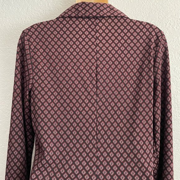 Vintage Y2K BCBG Sheath Shift Print Black Shirt Midi Dress MEDIUM Long Sleeve - Picture 4 of 7